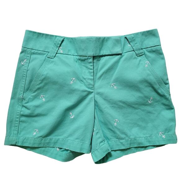 J. Crew Size 2 Anchor Print Teal Broken In Chino Shorts 5" Inseam Summer Cruise - Picture 1 of 8